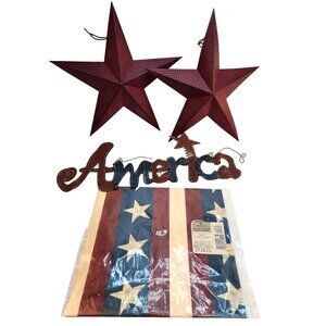 Decorative Metal America Sign & Red Star Wall Decor Set With Hallmark Gift Wrap